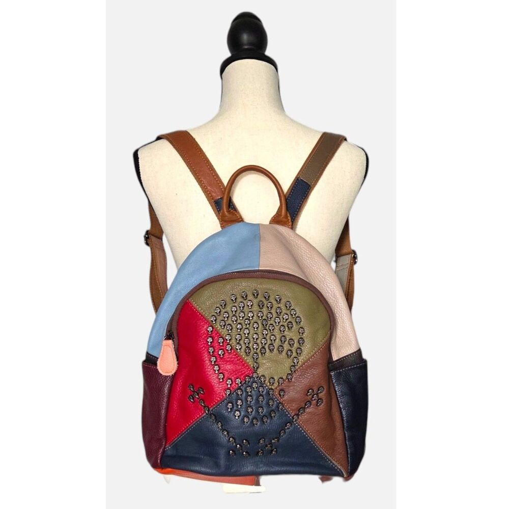 AmeriLeather Skulls Joreah Leather Patchwork Backpack Wristlet Set Multicolor OS
